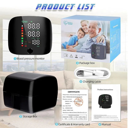 Digital Wrist Blood Pressure Monitor with Voice Assistant – Automatic BP Machine with Large LCD Display, Heart Rate Monitor, Arrhythmia Detection, 100 Memory Storage, Portable Home Use Blood Pressure Checker