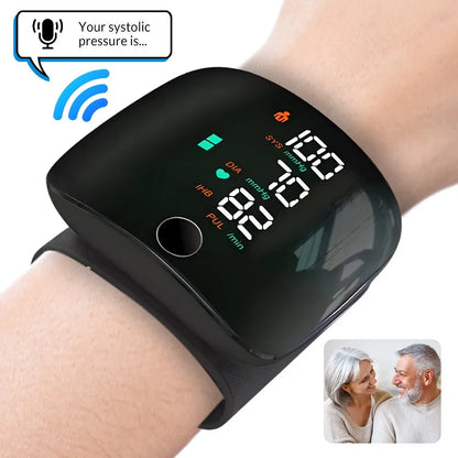 Digital Wrist Blood Pressure Monitor with Voice Assistant – Automatic BP Machine with Large LCD Display, Heart Rate Monitor, Arrhythmia Detection, 100 Memory Storage, Portable Home Use Blood Pressure Checker